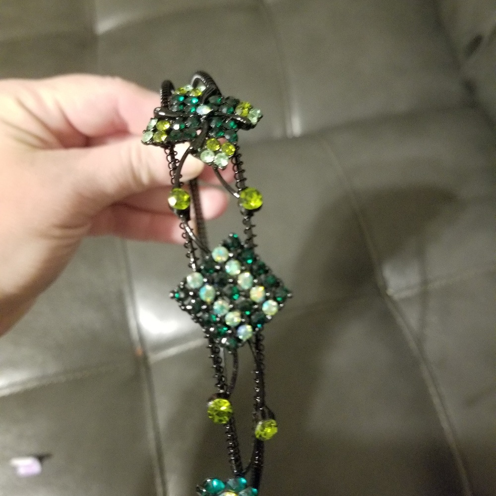 Green rhinestone headband new